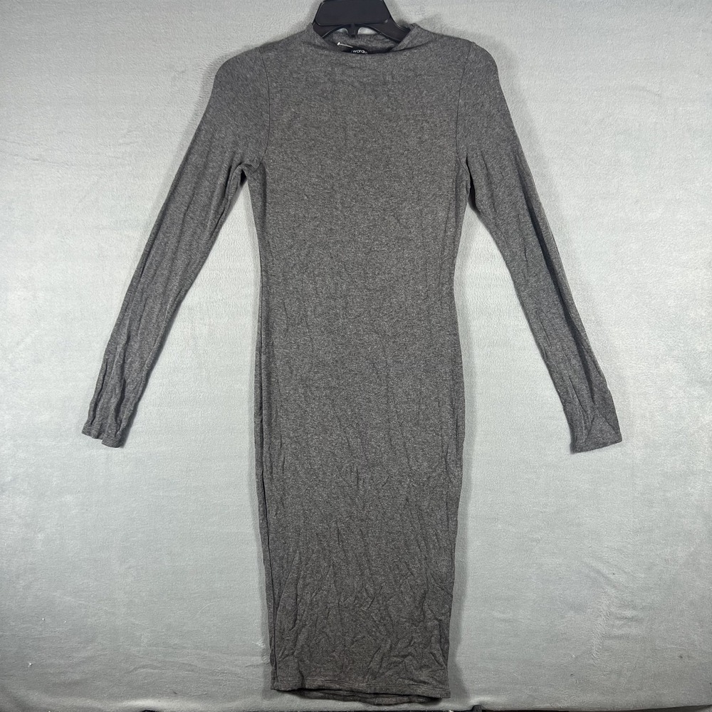 Naked Wardrobe Women's Gray Mock Neck Long‎ Sleeve Bodycon Midi Dress Size M